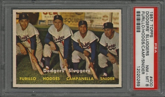 1957 Topps #400 Dodgers Sluggers – PSA NM-MT 8